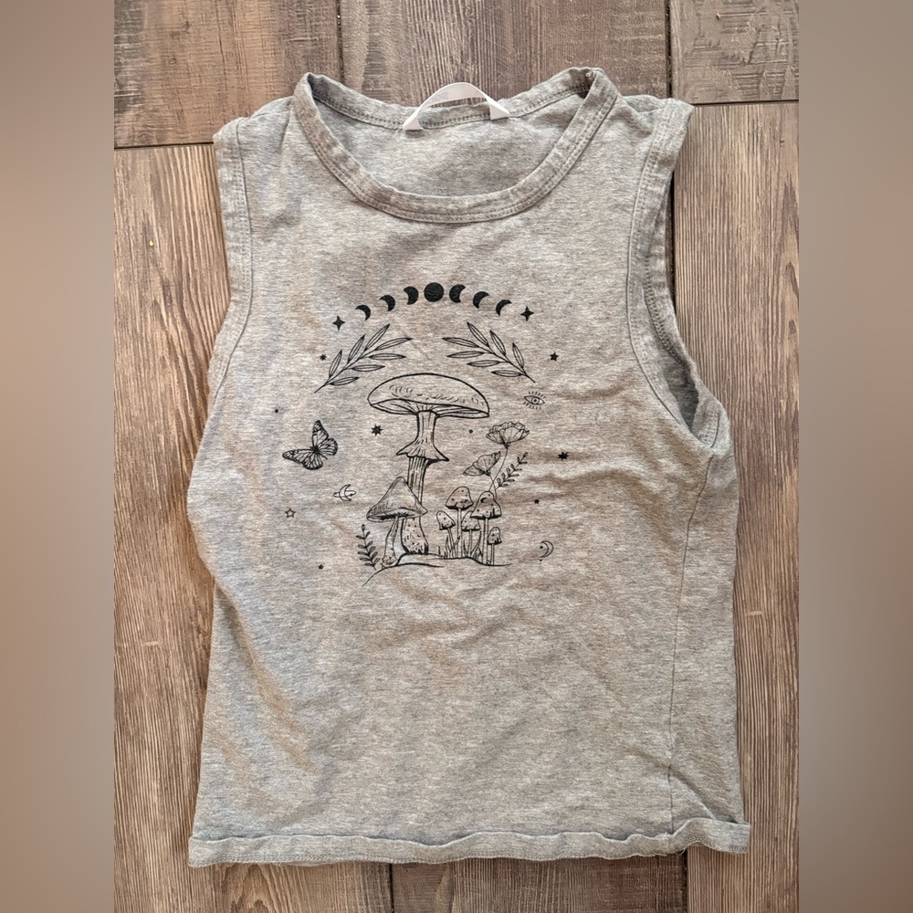 Girls' Gray Mushroom Graphic Tank Top